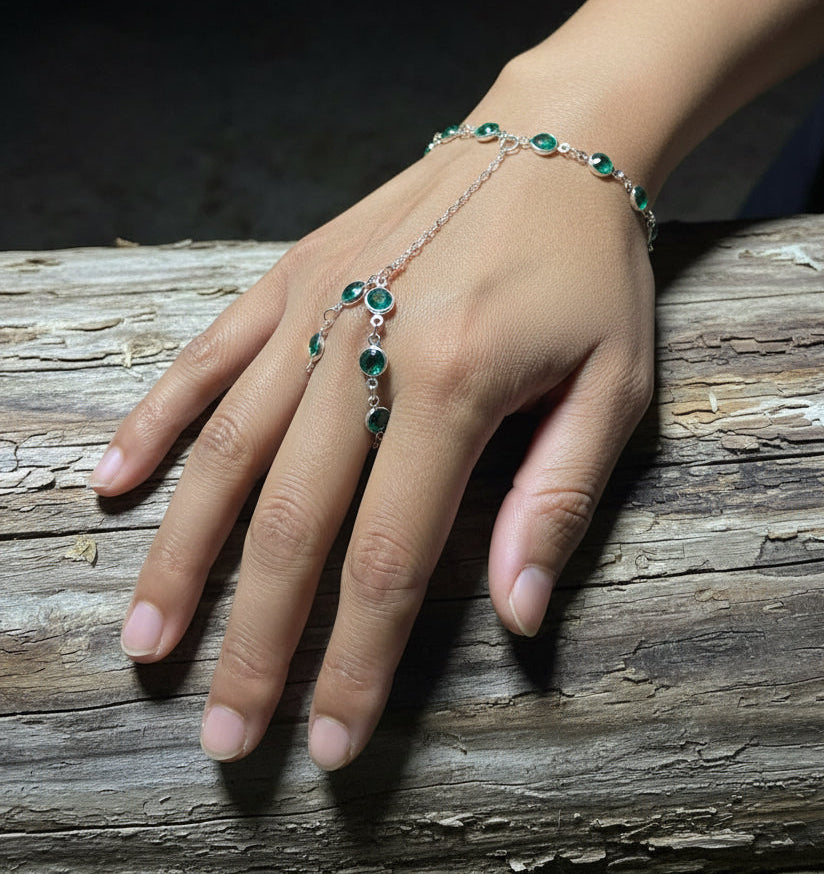 Jeweled Crystals Hand Piece | Hand Made Wearable Art | Bracelet to Ring Design