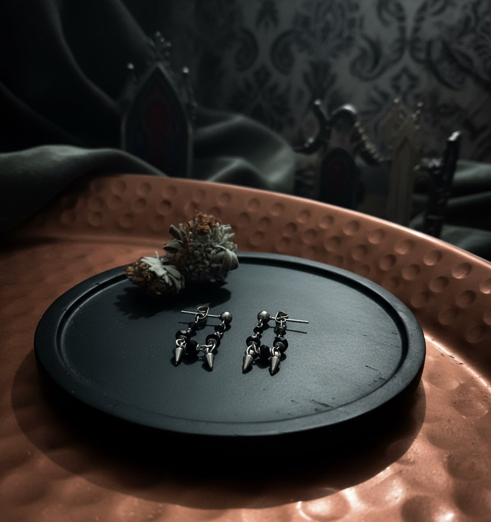 Obsidian w/ Spikes Earrings | Stainless Steel Loop Earrings
