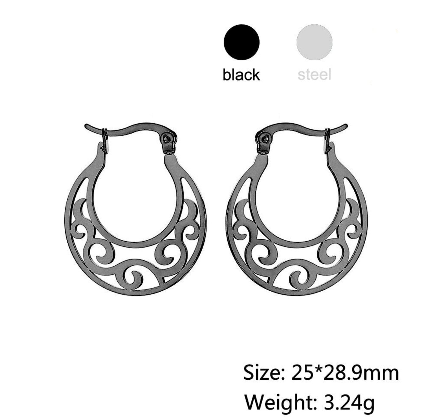 Steel Cut Gothic Earrings  (Black / Silver)