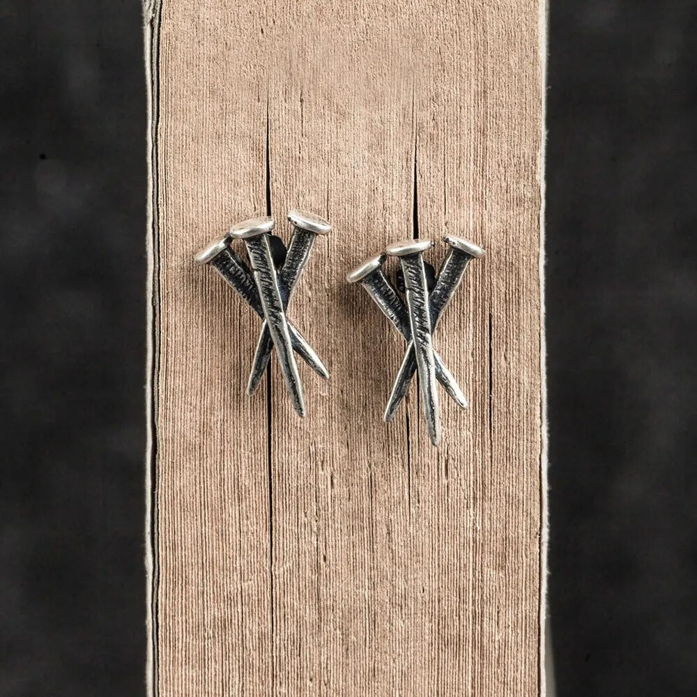 Cross Hex Stud Rail Spike Earrings