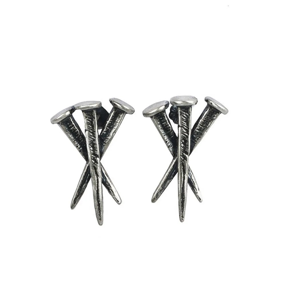 Cross Hex Stud Rail Spike Earrings