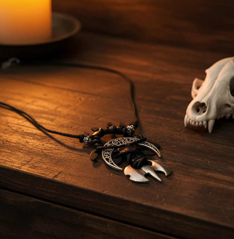 Corded Nightside Necklaces | Crescent Moon Urban Industrial Pendants