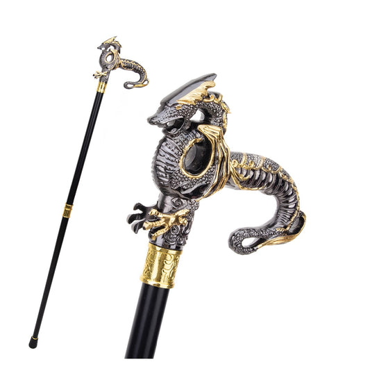 Gold Black Dragon Walking Stick | Decorative Leisure Cane