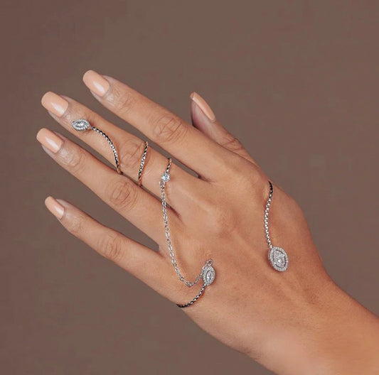 Rhinestone Hand Palm Piece | CZ Spiral Ring Piece | Hand Cuff Bangle