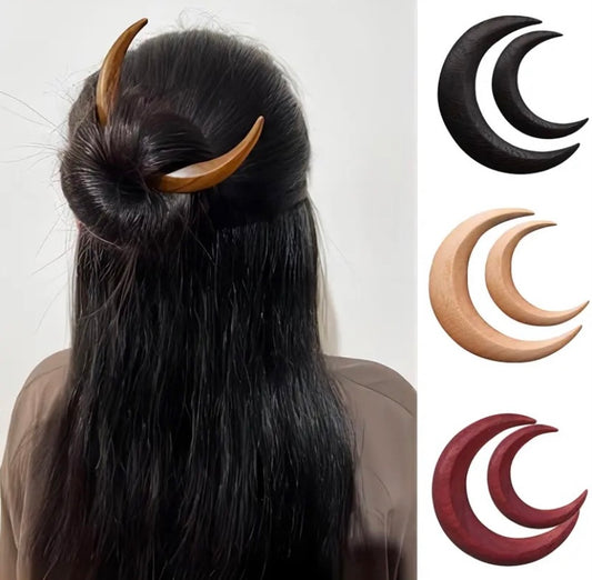 Crescent Moon Wooden Hair Sticks