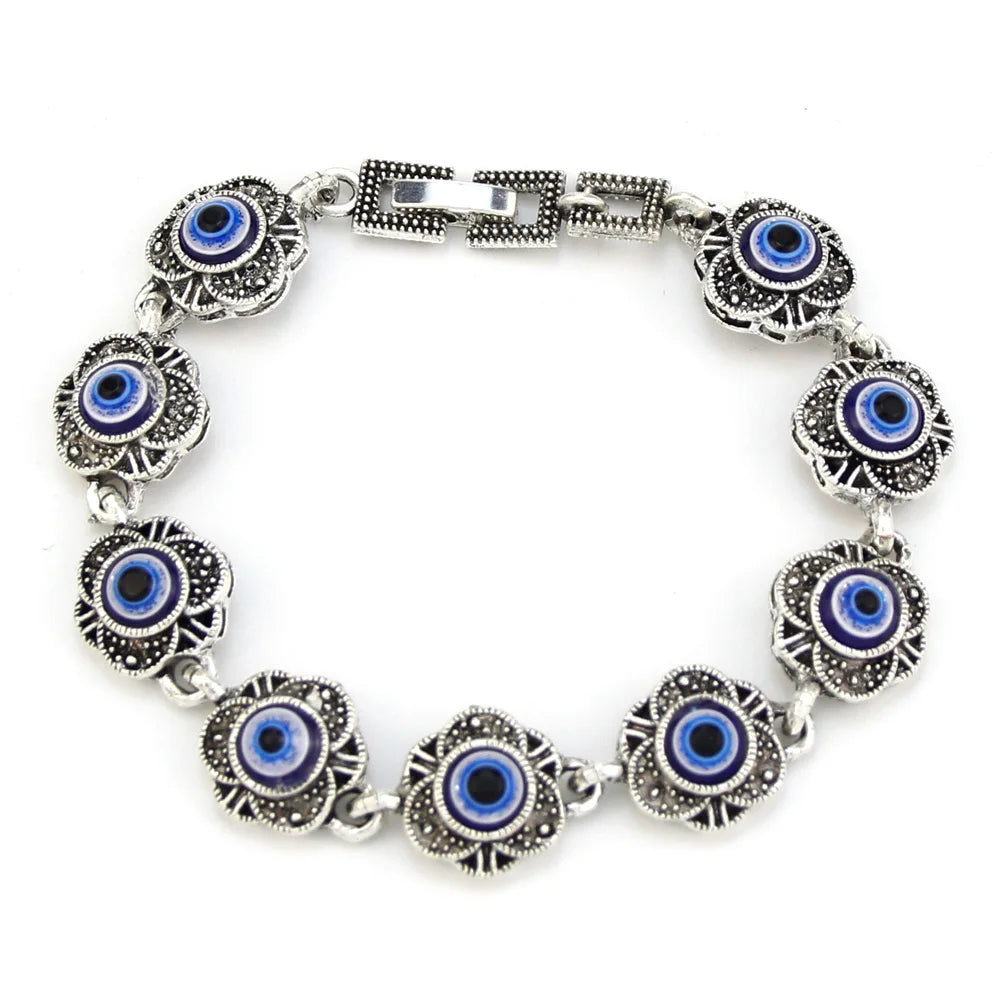 Vintage Style Fatima Bracelet | Silver Color Crystal Bohemia | Evil Eye Jewelry