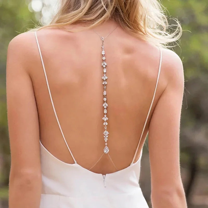 Spinal Jeweled Necklace | Sexy Rhinestone | Long Water Drop Body Chain