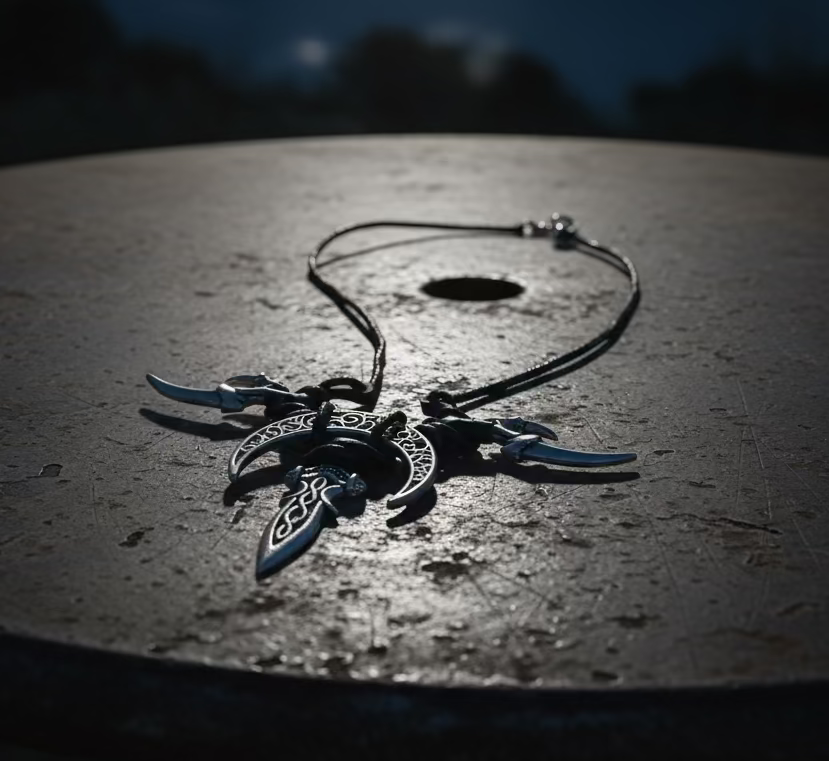 Corded Nightside Necklaces | Crescent Moon Urban Industrial Pendants