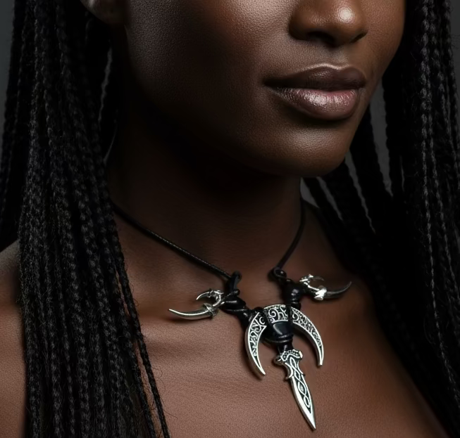 Corded Nightside Necklaces | Crescent Moon Urban Industrial Pendants