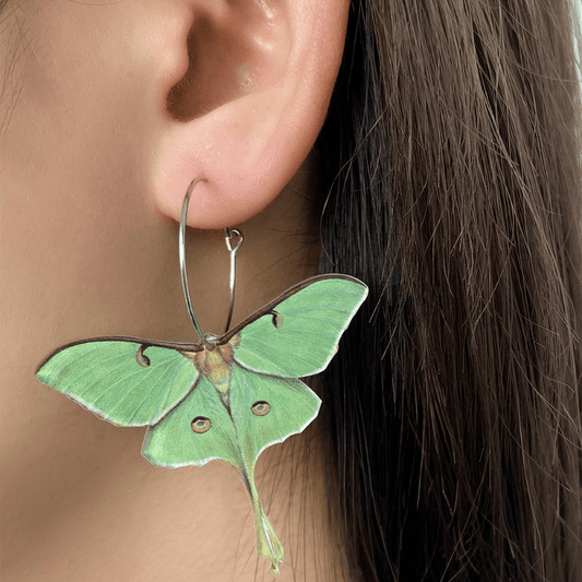 Lunar Moth Butterfly Hoop Earrings |Green Acrylic Exquisite Elegant Unique Design