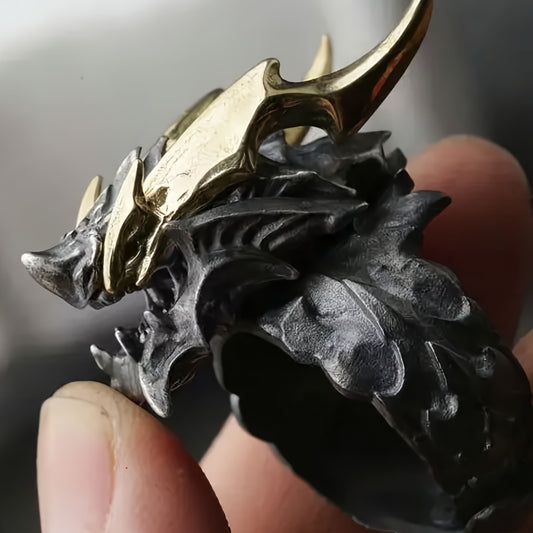 Evil Dragon Open Mouth Ring | Dark Stone & Metal Style Gothic Ring