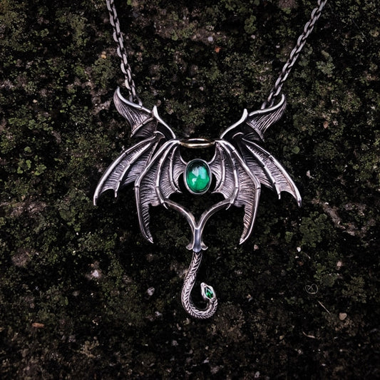 Gothic Wings Green Necklace