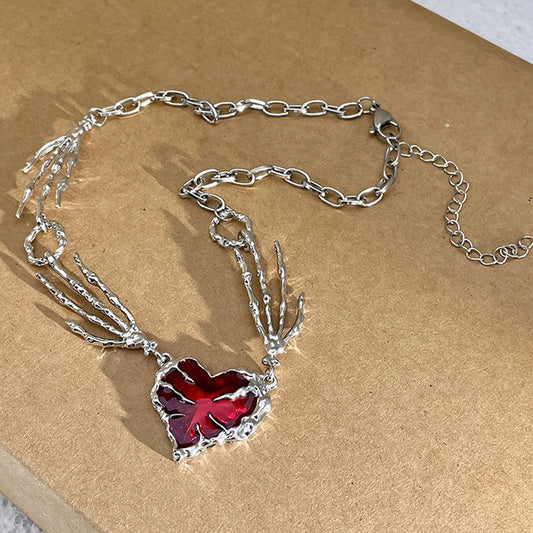 Claw Heart Necklace | Dark Red Chokers | 4 Styles