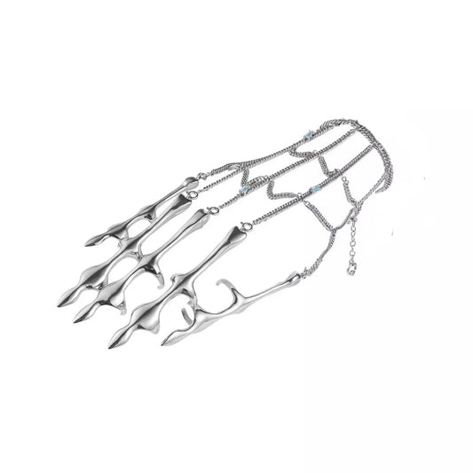 Metal Punk Hand Piece | Futuristic Design with Chained Bracelet