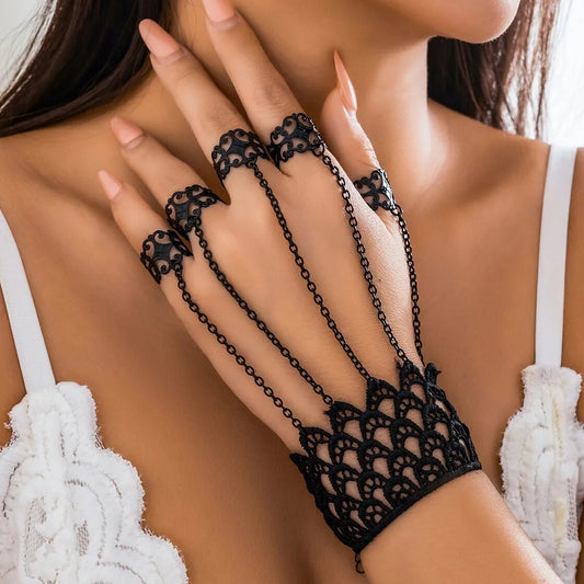 Black Lace Chain Hand Piece