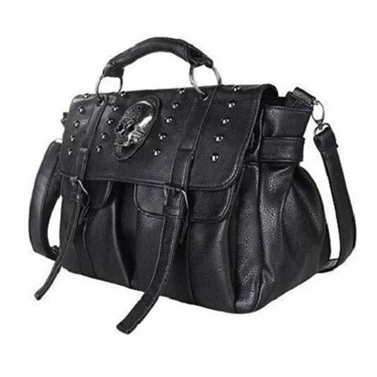 Skull Rivet Tote Bag | Black Shoulder Bag Faux Leather