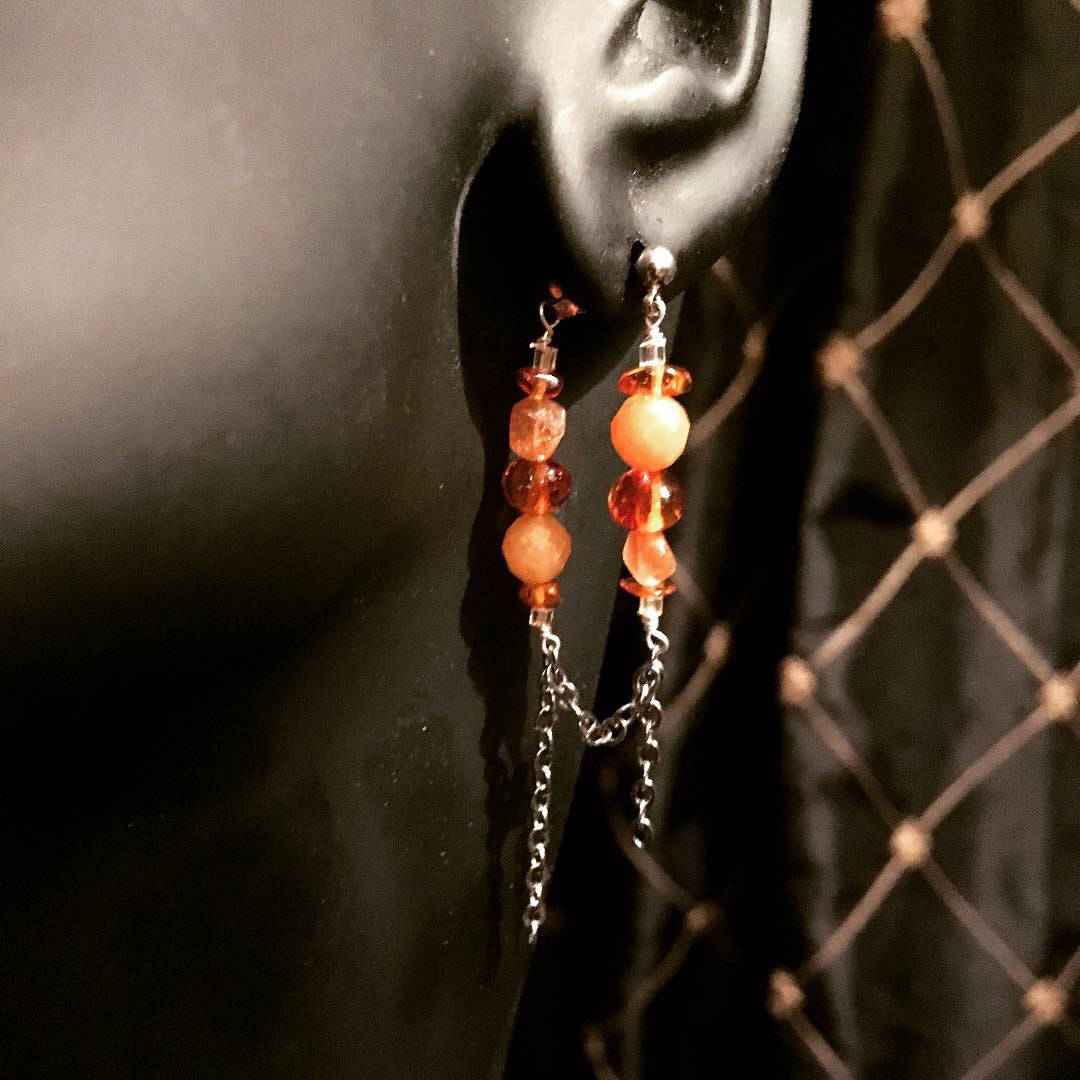 Orange Earrings | Stainless Steel Chain Looped Earrings