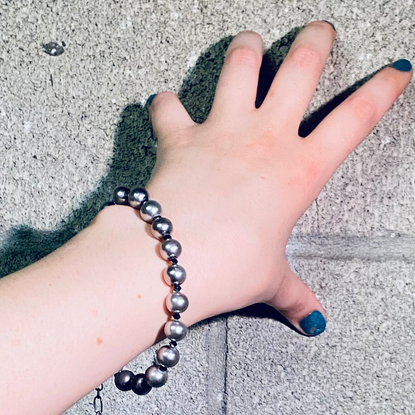 Grey Moons - Glass Pearl Bracelet