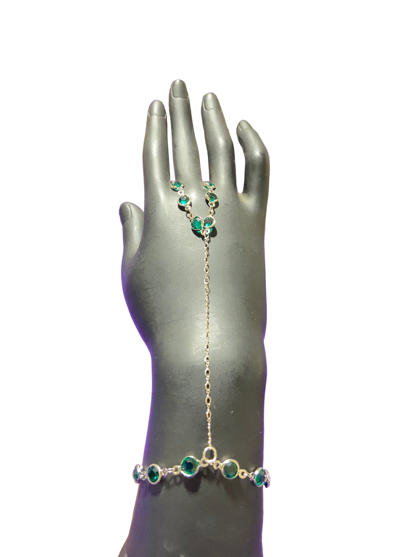 Jeweled Crystals Hand Piece | Hand Made Wearable Art | Bracelet to Ring Design