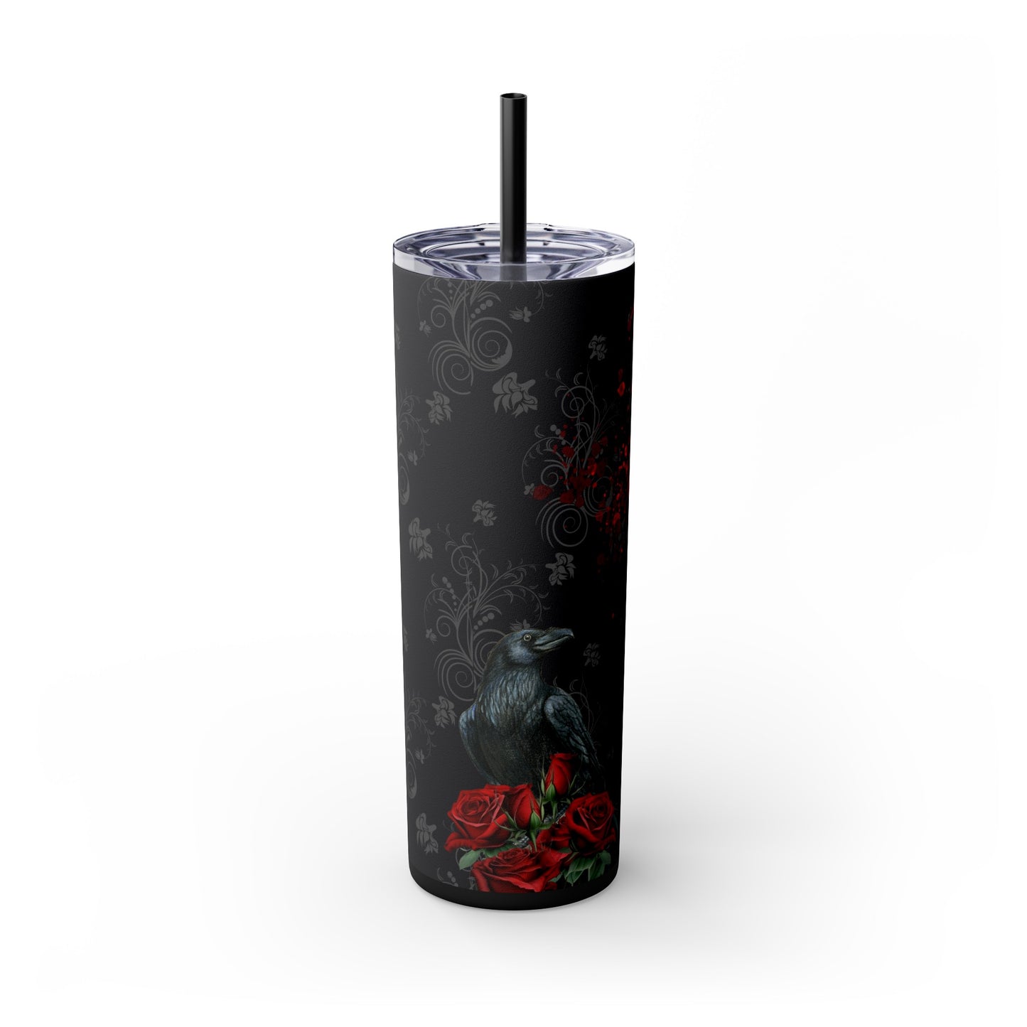 Black Feather and Red Roses | Skinny Matte Tumbler, 20oz