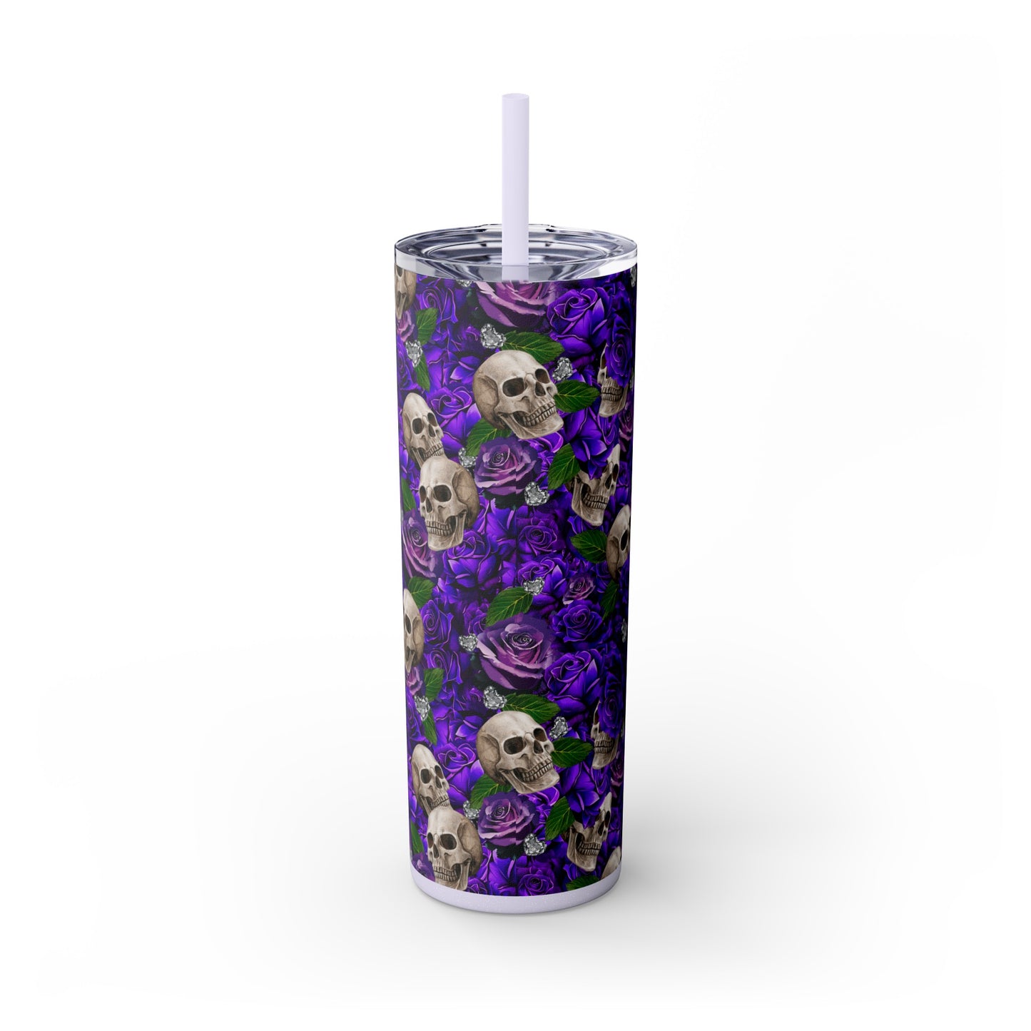 Rose & Skulls (Purple) Skinny Matte Tumbler, 20oz