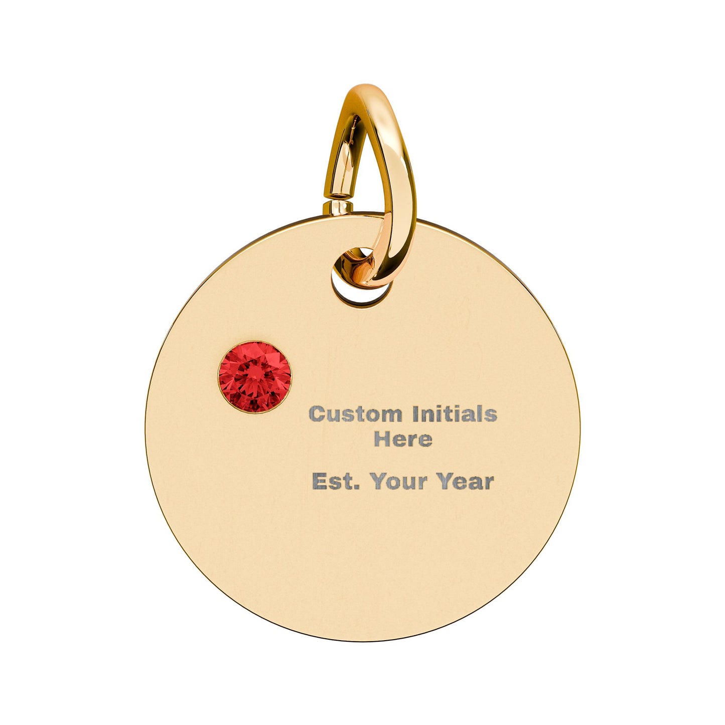 Engravable Birthstone Circle Charm | Personalized Initial & Year Pendant