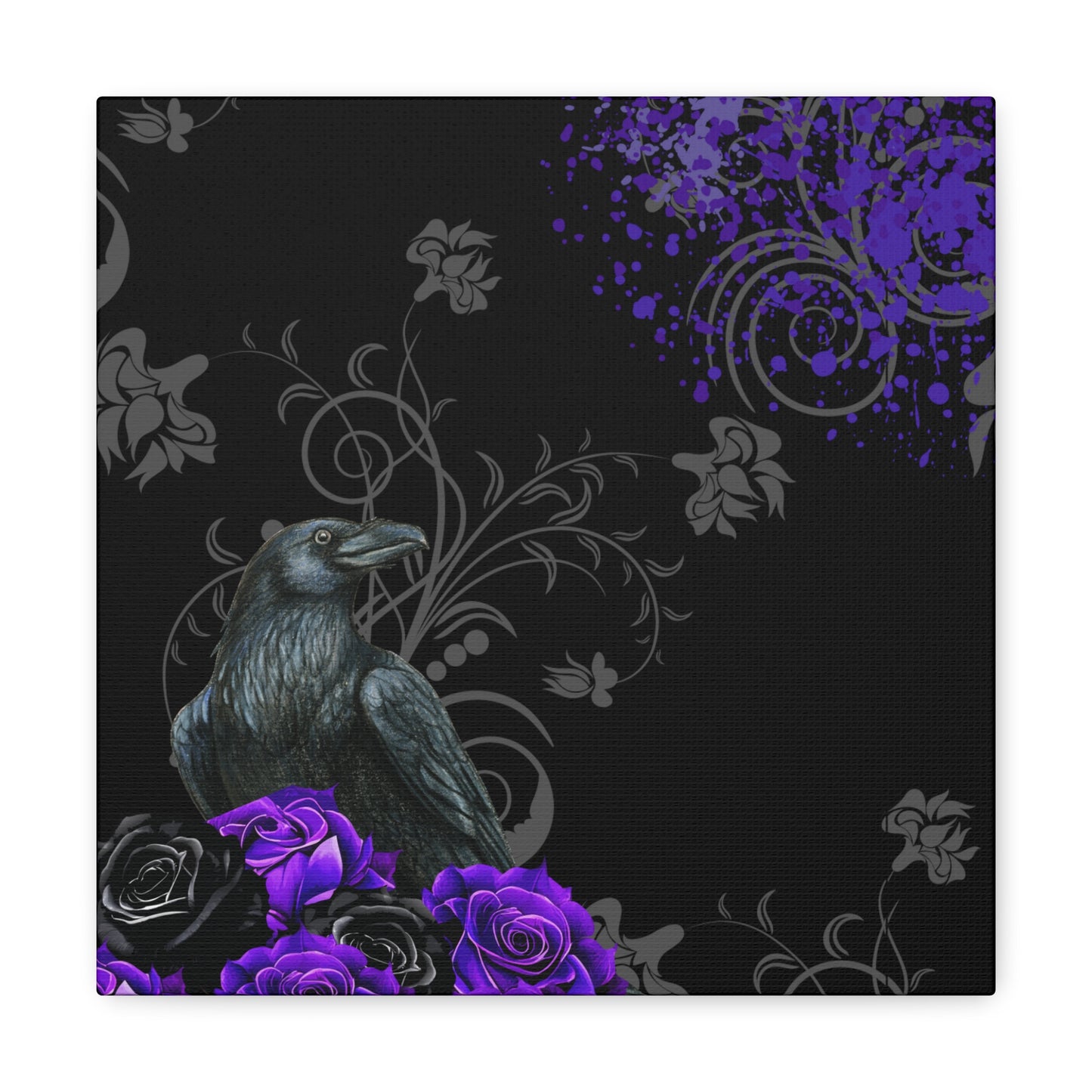 Black Feather & Purple Roses Canvas Gallery Wraps | Limited Edition Purple