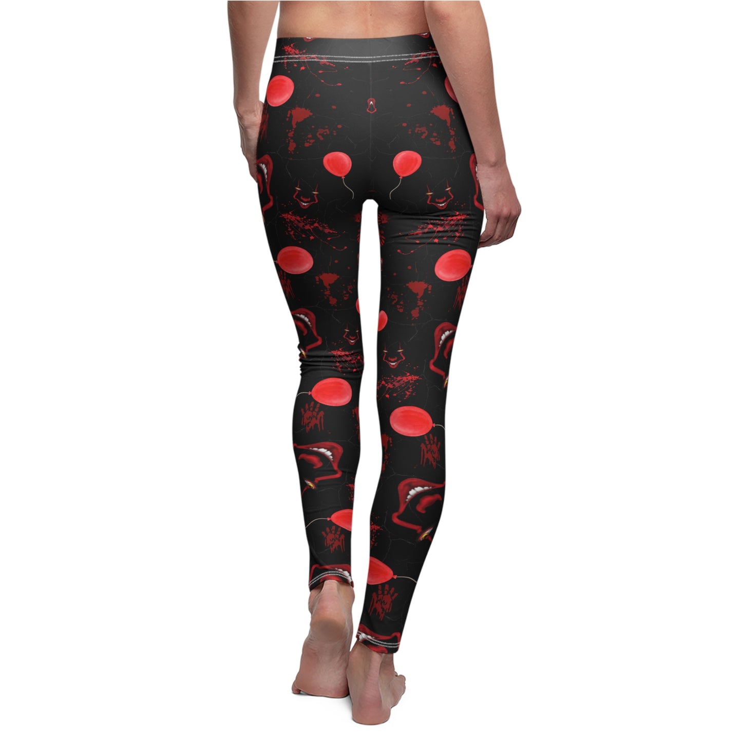 Horror Leggings | Red Balloon in Black | All-Over Print Women's Casual Bottoms