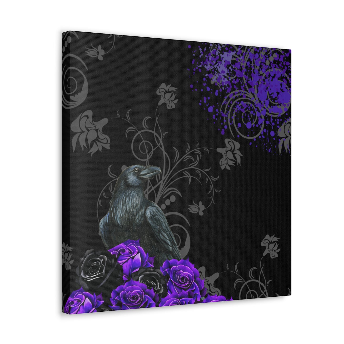 Black Feather & Purple Roses Canvas Gallery Wraps | Limited Edition Purple