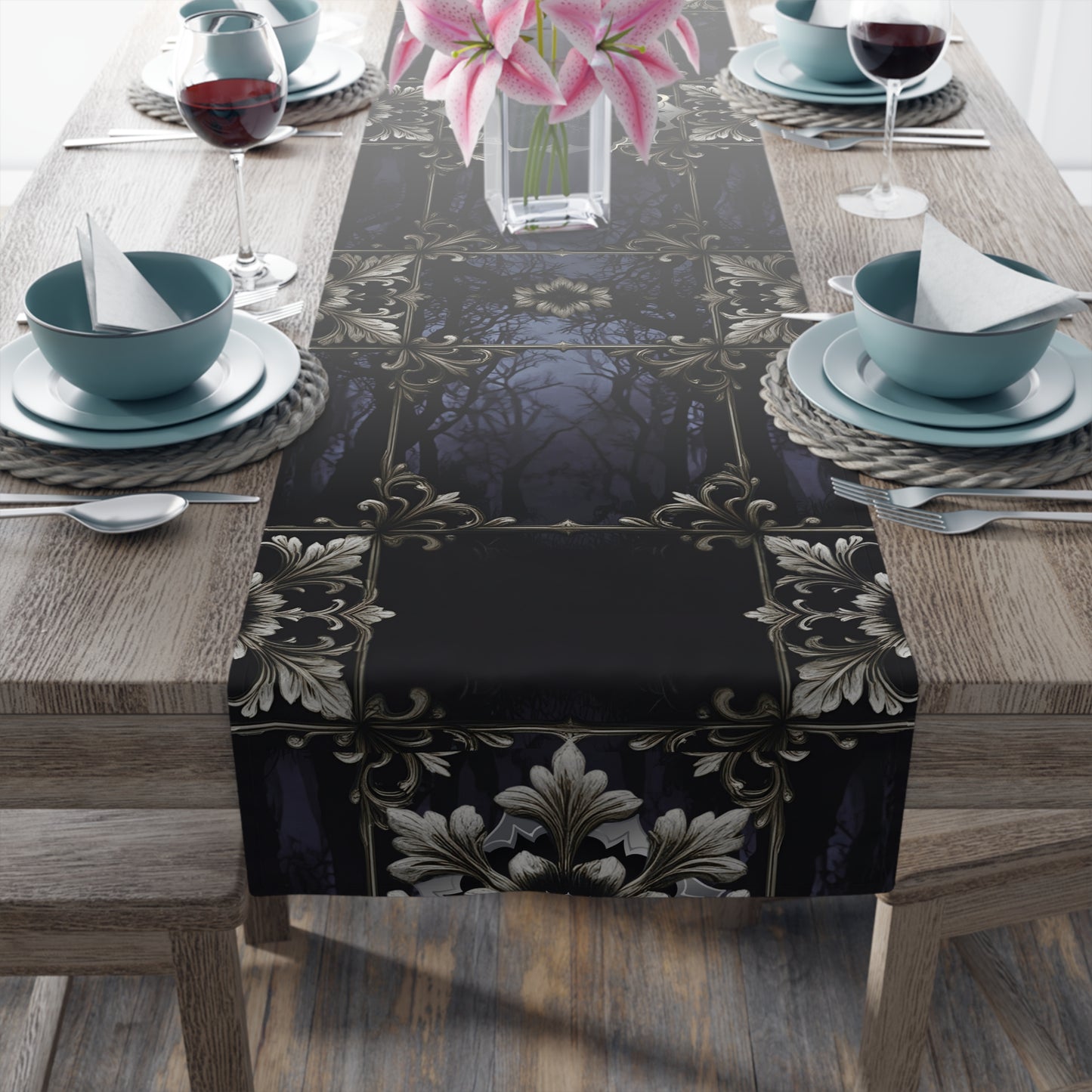 Sapphire Dark Forest |  Enchanted Dark | Table Runner