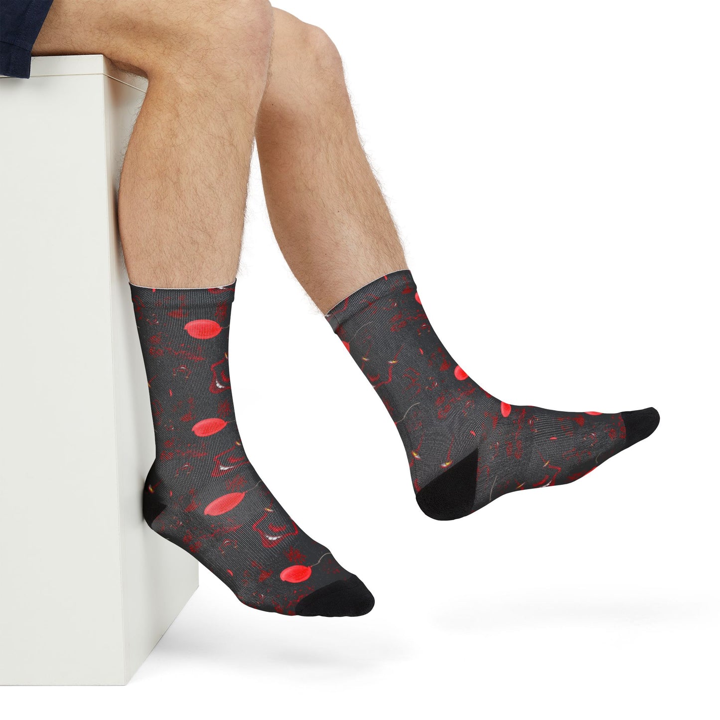 Red Orb Pattern Crew Socks — Dark Abstract Sublimation Socks