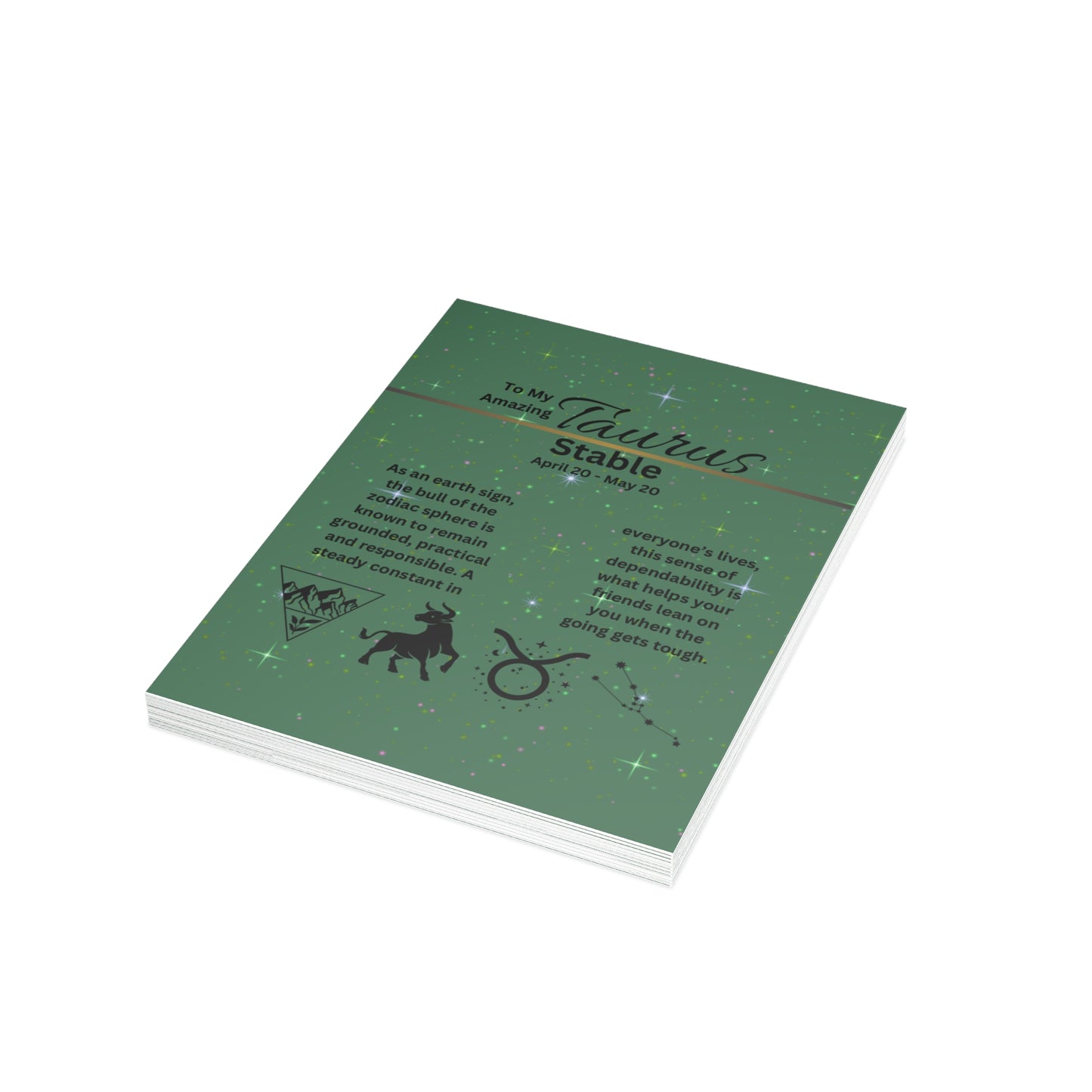 Taurus | Green | Zodiac Greeting Cards |  (1, 10 pcs)