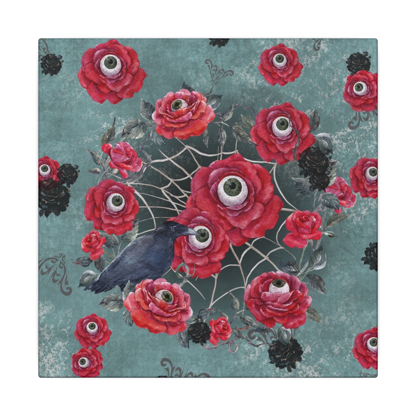 Ocular Flora | Surreal Raven & Eyeball Roses Canvas Art