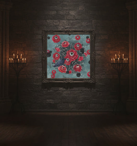 Ocular Flora | Surreal Raven & Eyeball Roses Canvas Art