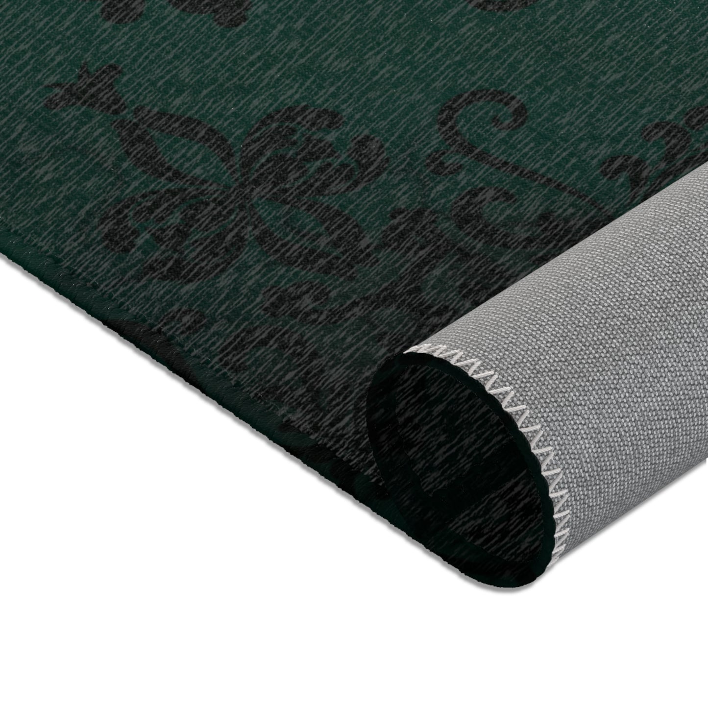 Elegant Green and Black Damask Area Rug for Living Room