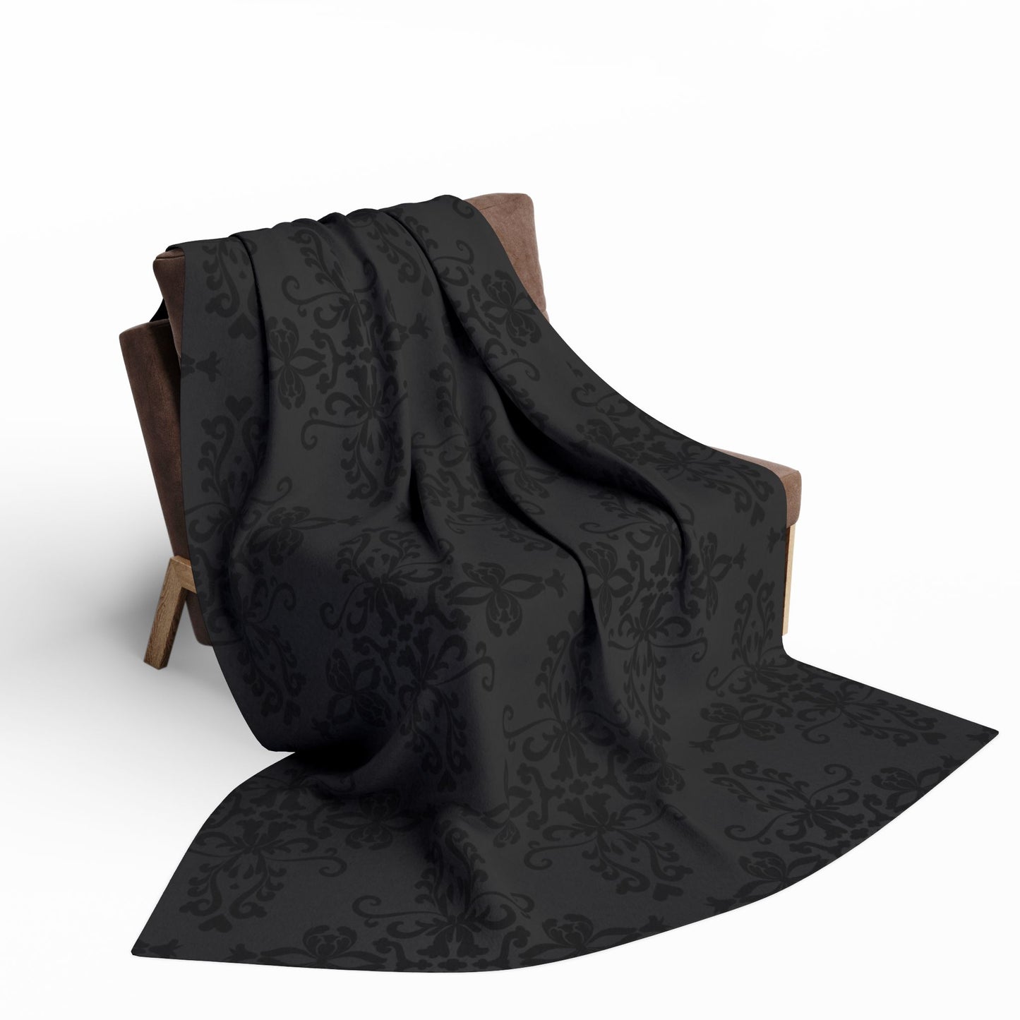 Black Damask Print | Gothic Home Decor | Velveteen Microfiber Blanket (Two Sided)