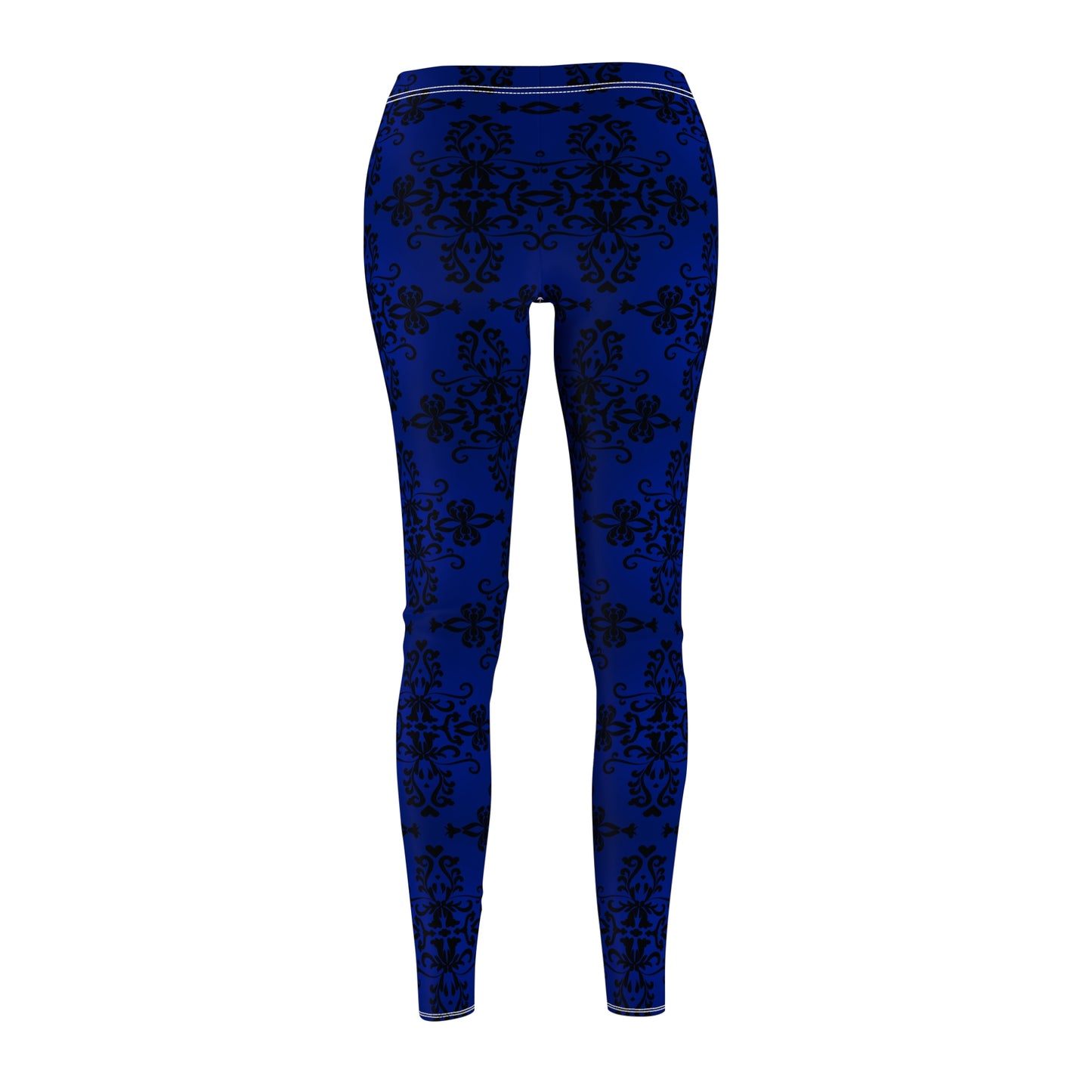 Dark Blue Damask All-Over Print Leggings — Women's Casual Activewear