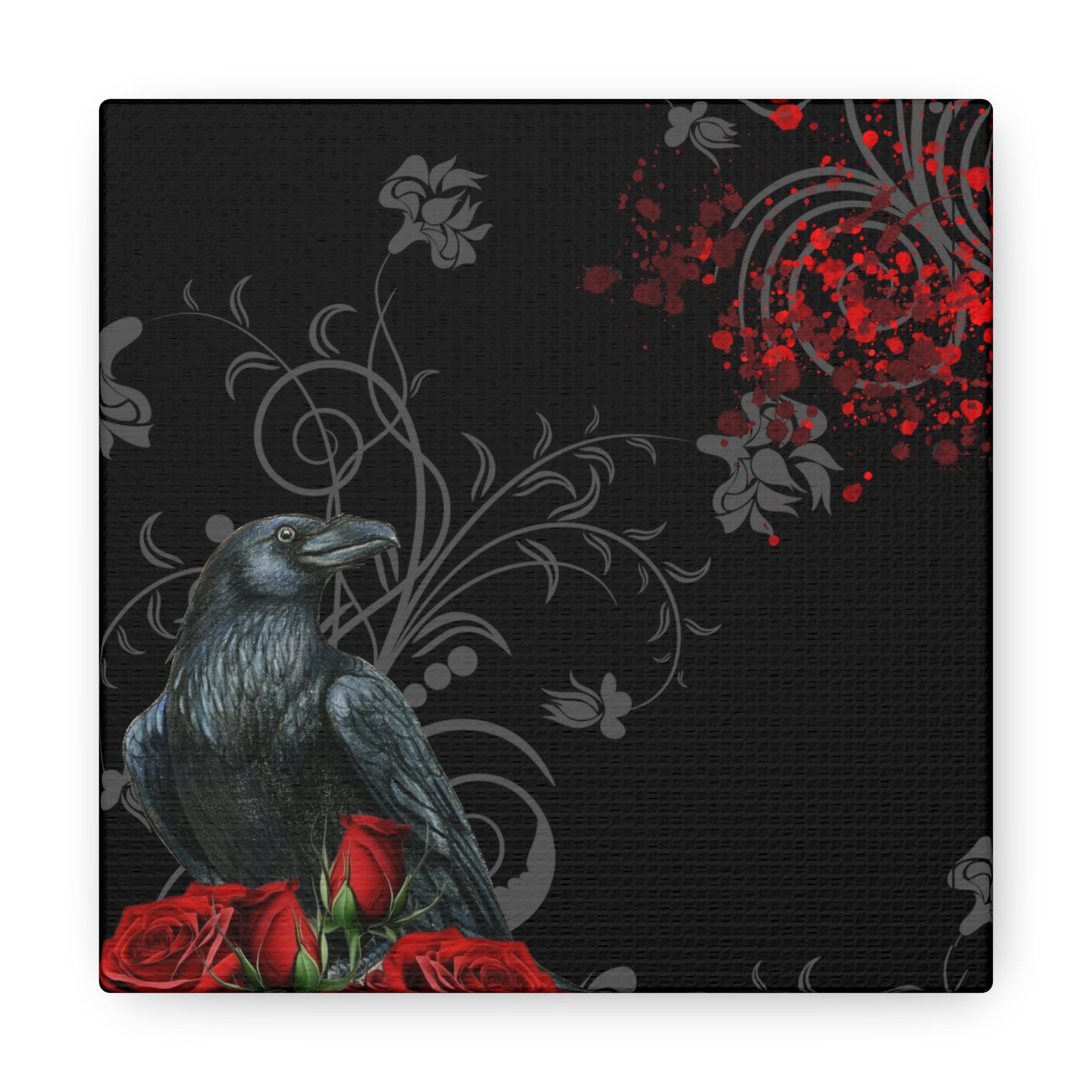Black Feather & Red Roses Canvas Gallery Wraps