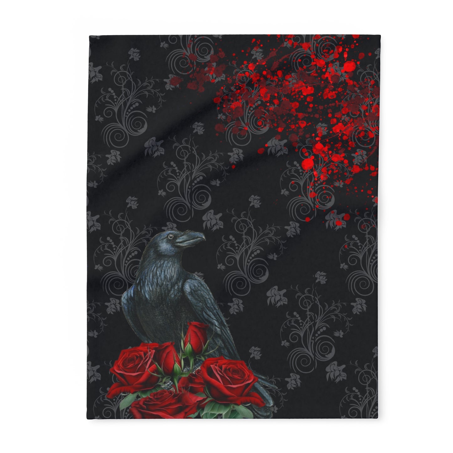 Black Feathers and Red Roses | Velveteen Microfiber Blanket