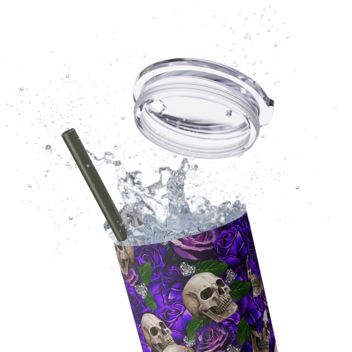 Rose & Skulls (Purple) Skinny Matte Tumbler, 20oz