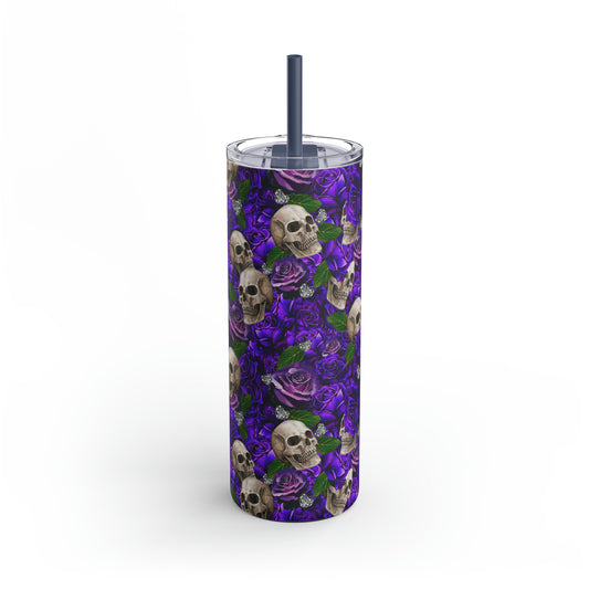Skulls ‘n’ Roses (Purple) | Diamond Hearts | Skinny Matte Tumbler, 20oz