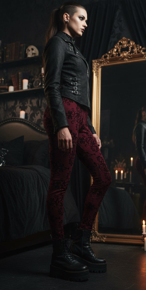 Nightmare Casualties | Dark Red Damask  | All Over Print Women's Casual Gothic Wear