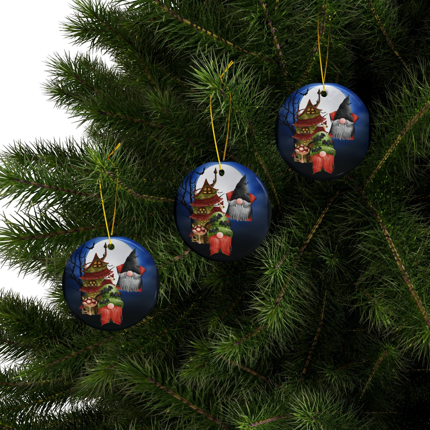 Gnome-pires and Bats | Heirloom Ceramic Ornaments (1pc, 3pcs, 5pcs, 10pcs)