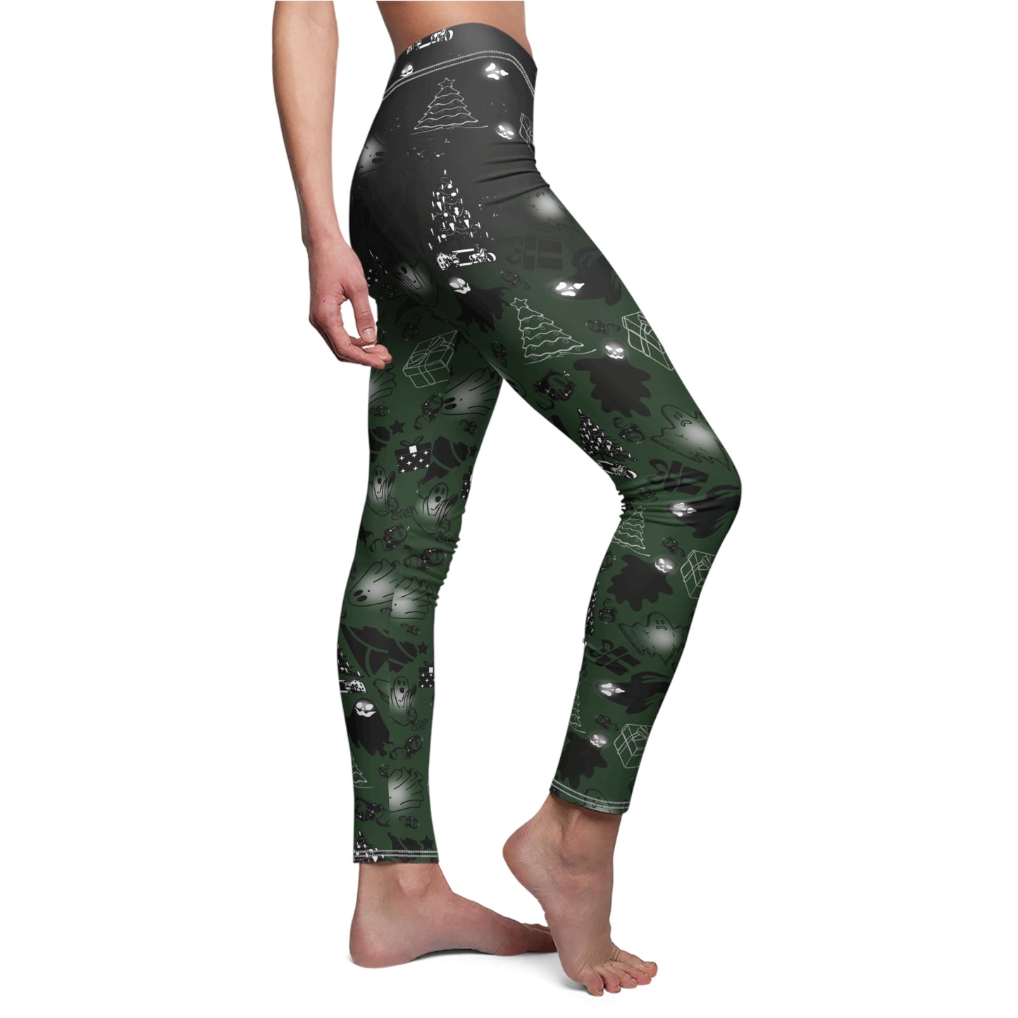 Nightmare Casualties Wear| Boomas Eve (Green) All Over Print Leggings | Women's Casual Holiday Wear