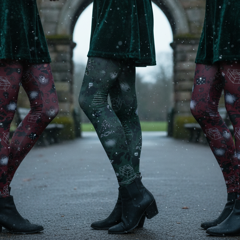 Nightmare Casualties Wear| Boomas Eve (Green) All Over Print Leggings | Women's Casual Holiday Wear