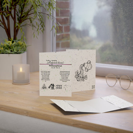 Aquarius | Cream | Zodiac Greeting Cards |  (1, 10 pcs)