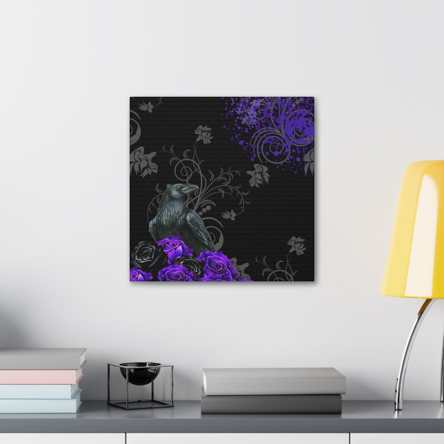 Black Feather & Purple Roses Canvas Gallery Wraps | Limited Edition Purple