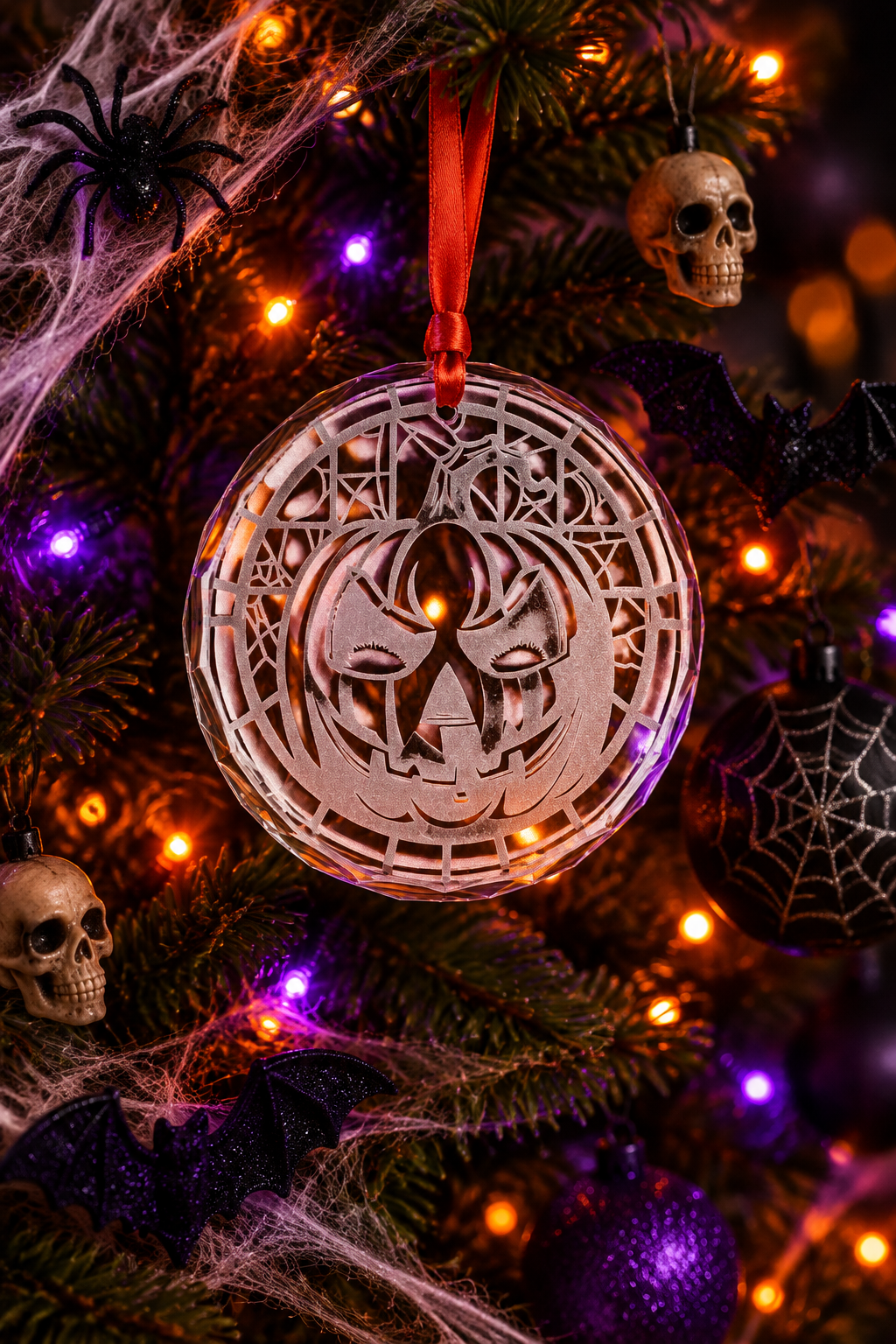 Craved Pumpkin Ornament | Engraved Glass Holiday Decoration