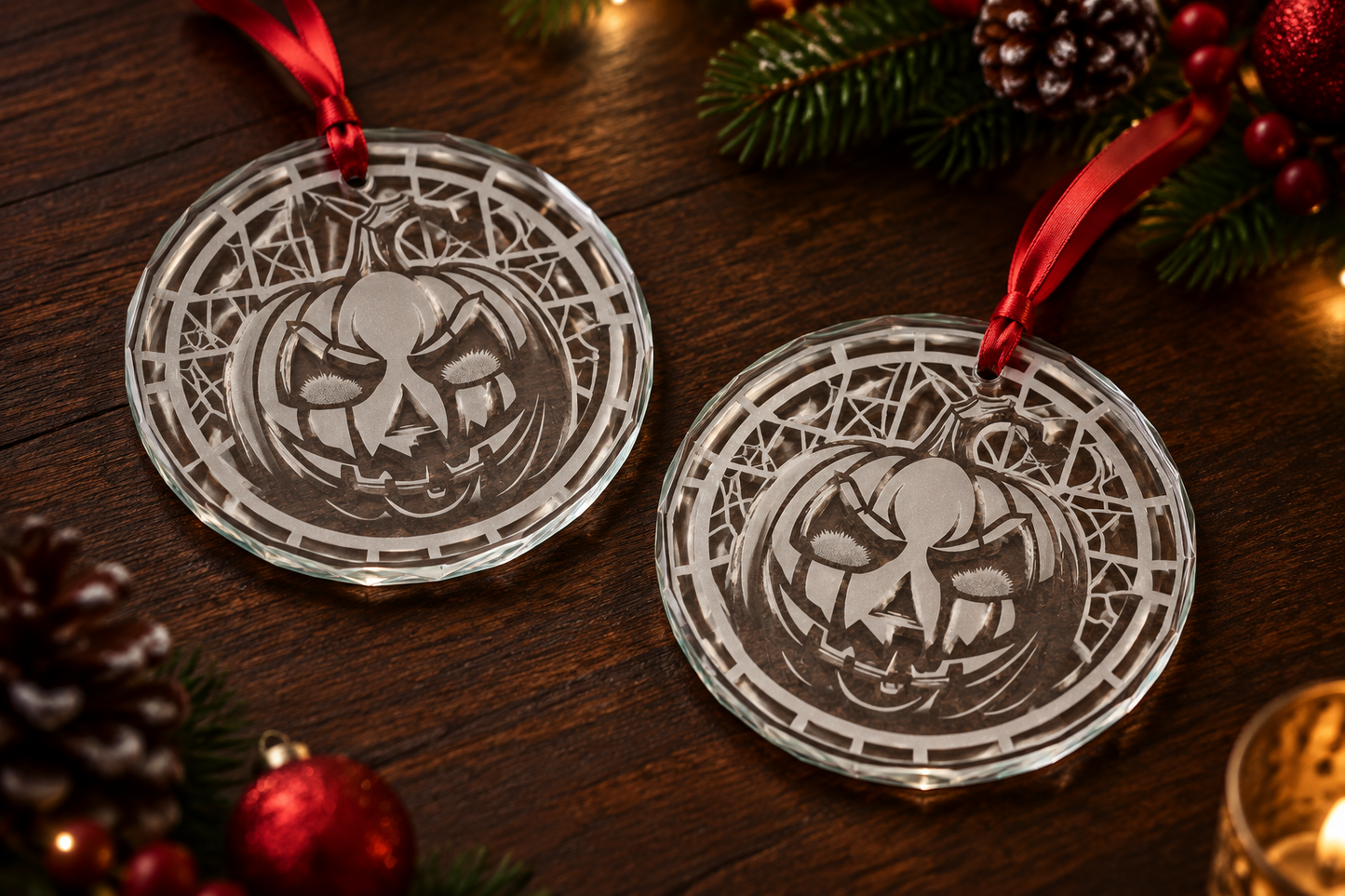 Craved Pumpkin Ornament | Engraved Glass Holiday Decoration