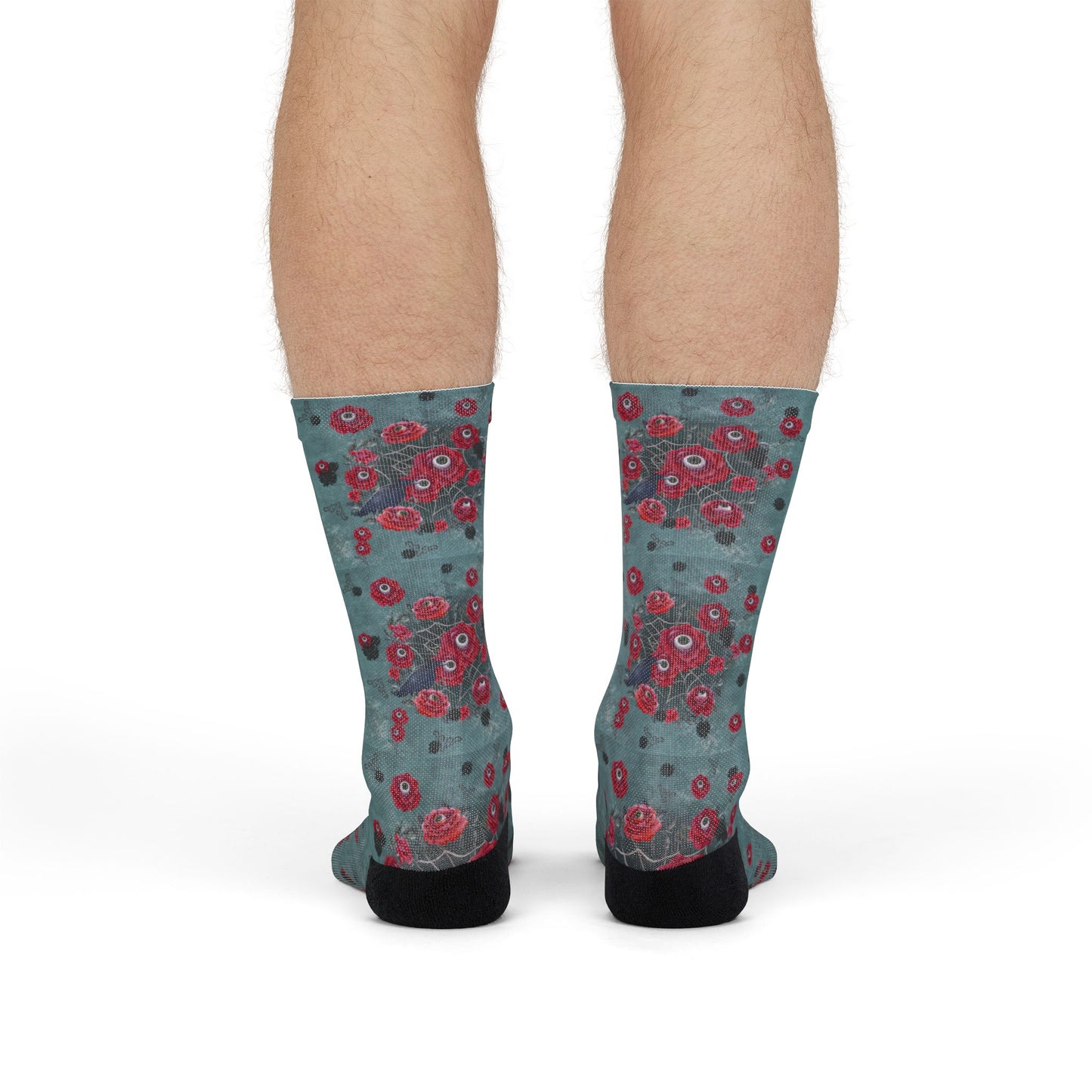 Ocular Floral Raven Socks | Gothic Crew Socks Poly Blend | Cozy and Scary